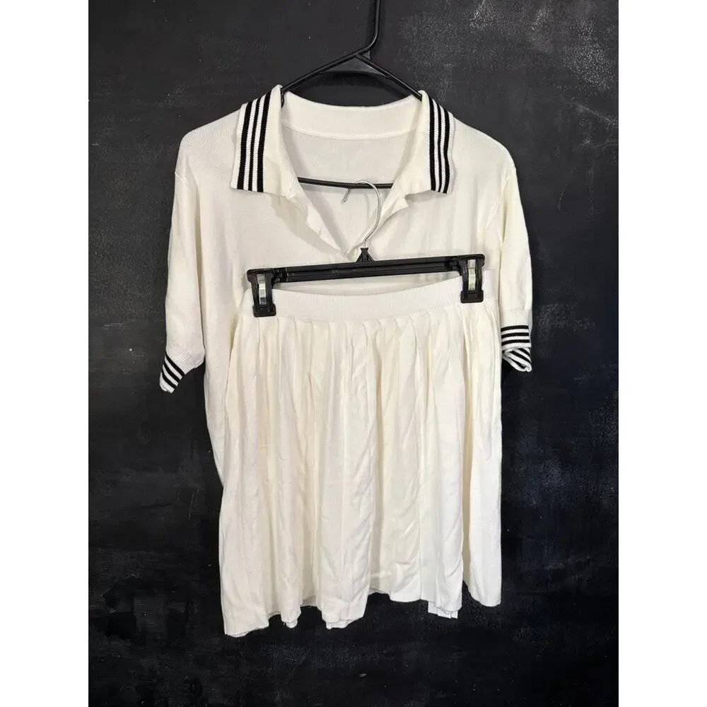 FISOEW White Polo Shirt and Pleated Skirt Set - Picture 6 of 8